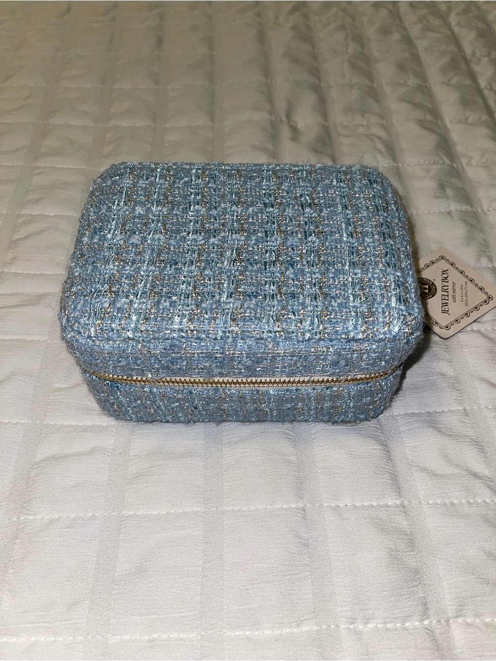 Jewelry Box Travel Case in Light Blue Tweed - Unbranded